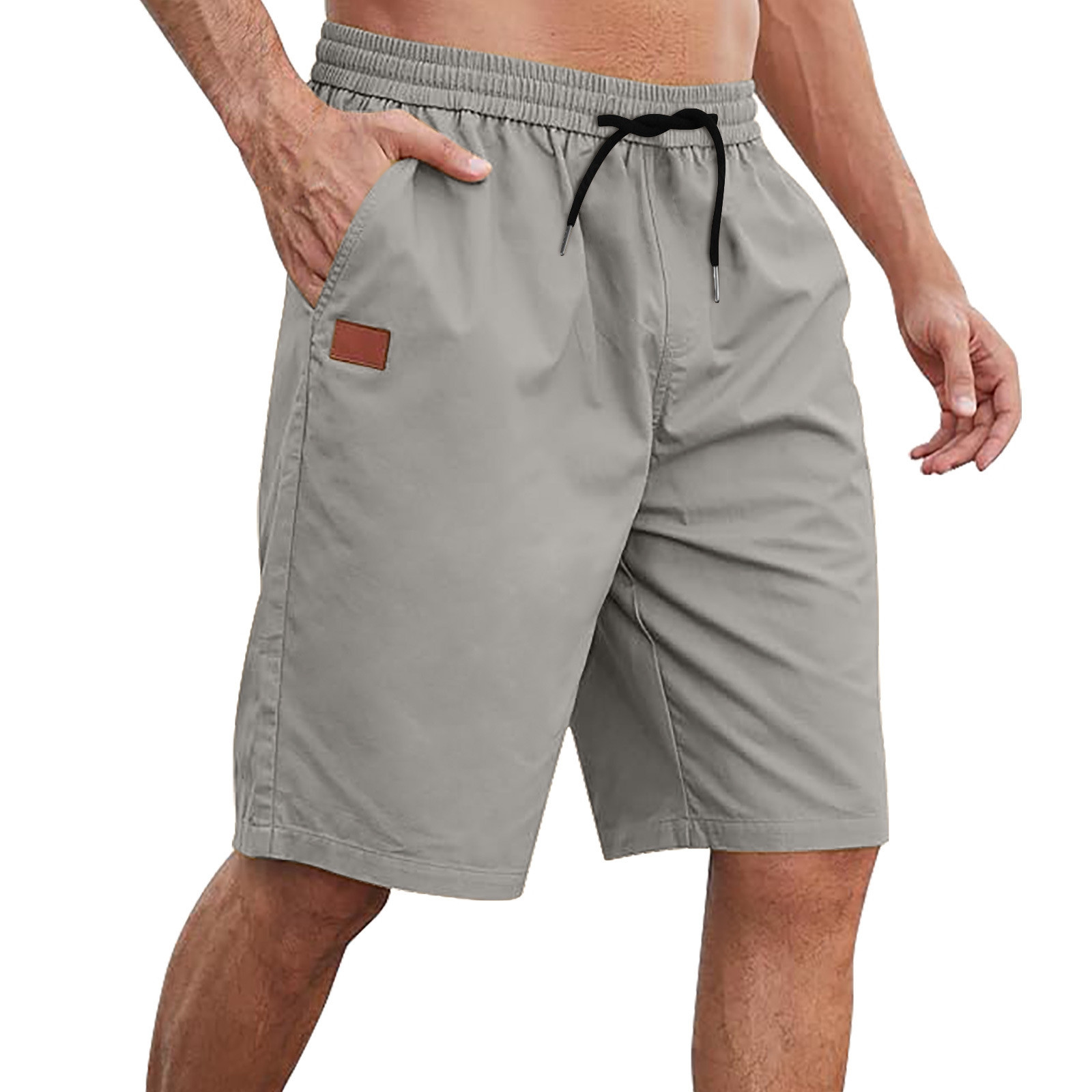 thumbnail image 4 of Pantalones cortos deportivos con cordón para hombre, talla grande, cintura elástica, poliéster, para gimnasio/verano, 4 of 7